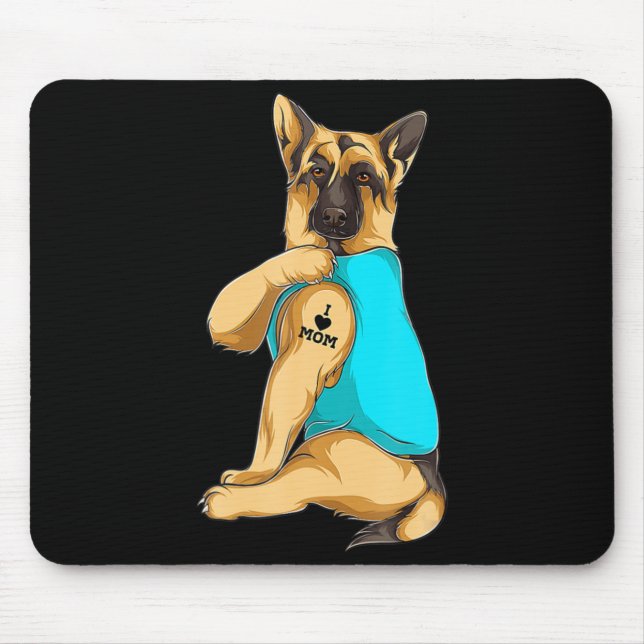 Mousepad German shepherd Eu Amo Mamãe Tatuagem Roupa Cachor (Frente)