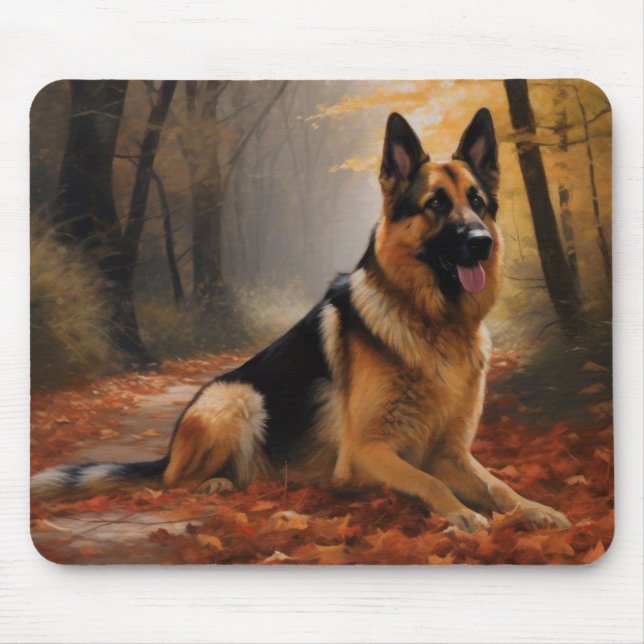 Mousepad German shepherd no outono Folhas caem inspiração (Frente)