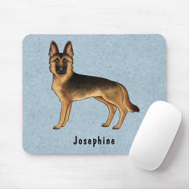 Mousepad German shepherd Preto E Tano E Nome Personalizado  (Com mouse)