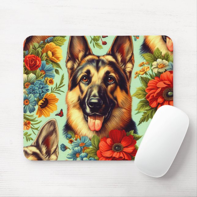 Mousepad German shepherd Vintage Floral (Com mouse)