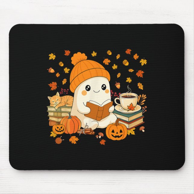 Mousepad Ghost Lading Book Bonito Amantes de outono Queda d (Frente)