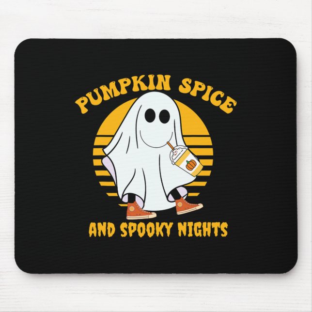 Mousepad Ghost Pumpkin Spice Latey Fall Vibe Halloween Spoo (Frente)