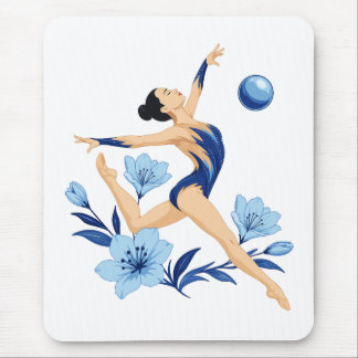 Mousepad Ginasta Rítmica Elegante com Flores Azuis
