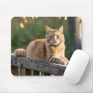 Mousepad Ginger Cat em uma cerca russa
