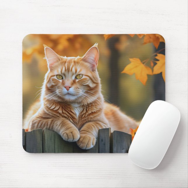 Mousepad Ginger Cat na cerca russa (Com mouse)