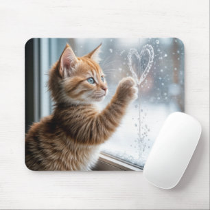 Mousepad Ginger Kitten Com Coração Da Janela