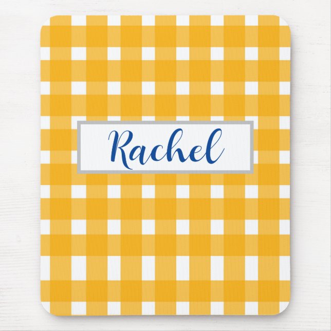 Mousepad Gingham Branco Amarelo Personalizado (Frente)