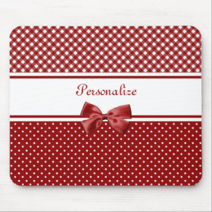 Mousepad Gingham vermelho e branco e Bolinhas com nome