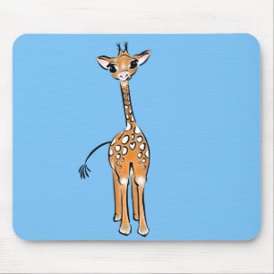 Mousepad Girafa bonita desenhando safari de animais azuis