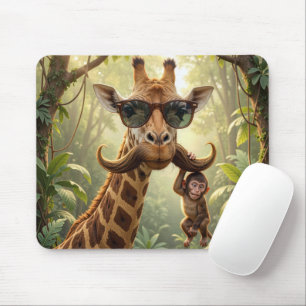 Mousepad Girafa Com Bigode e Macaco