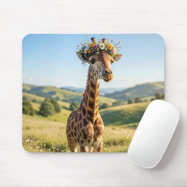 Mousepad Girafa com Coroa Floral (Com mouse)