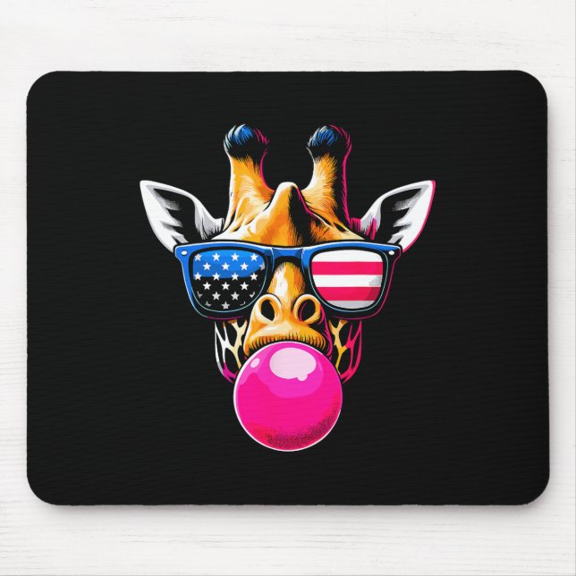 Mousepad Girafa Com Gles Dos Eua E Bubblegum 4 De Julho (Frente)