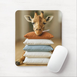 Mousepad Girafa Doente em Pilha de Travesseiros da Cama