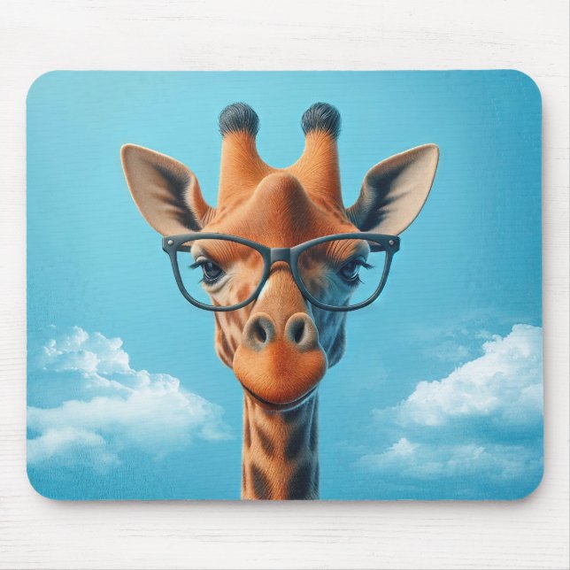 Mousepad Girafa Em Nuvens Vestindo Óculos (Frente)