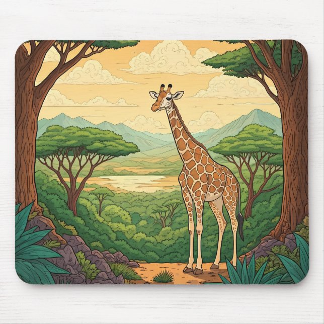 Mousepad Girafa em pé em um ambiente selvagem (Frente)