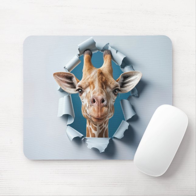 Mousepad Girafa emergindo de um buraco de papel (Com mouse)