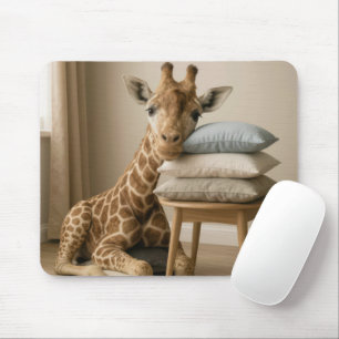 Mousepad Girafa Encostada a uma Pilha de Travesseiros