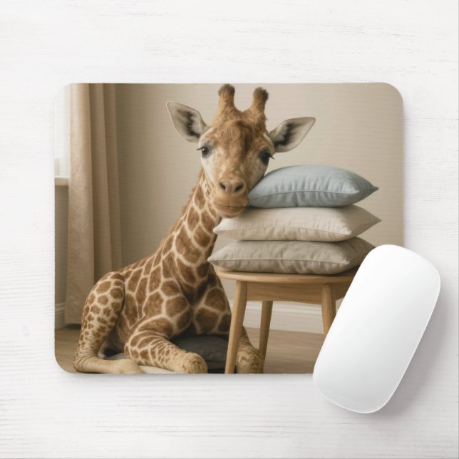 Mousepad Girafa Encostada a uma Pilha de Travesseiros (Com mouse)