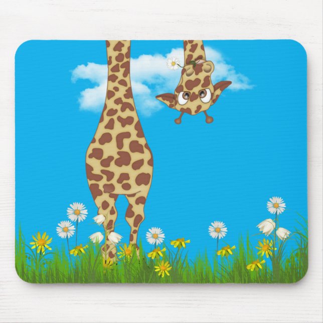 Mousepad girafa fofa na grama e flores (Frente)