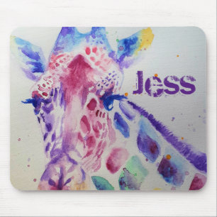 Mousepad Girafa giratória, flor de rato de pintura por aqu