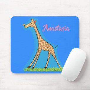 Mousepad Girafa linda e feliz com cartoon de borboleta