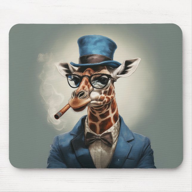 Mousepad Girafa usando chapéu de copa alta fumando charuto (Frente)
