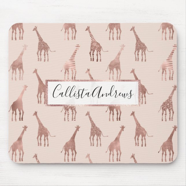 Mousepad Girafas Rosa Rosa Rosa, Blush, Rosa Douradas, Gira (Frente)
