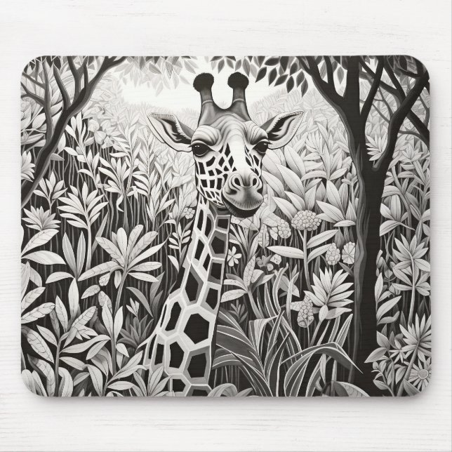 Mousepad Giraffe Peaceful Nature Prairie Sketch Desenho Art (Frente)