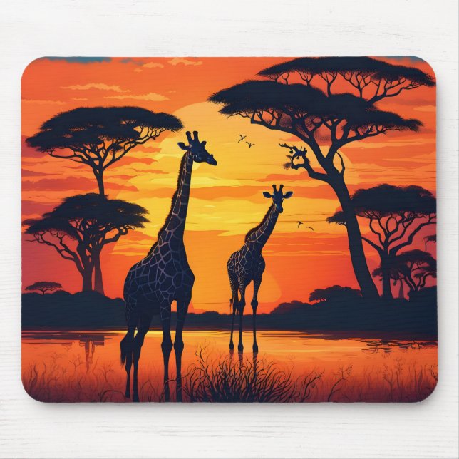Mousepad Giraffes at the Watering Hole at Sunset (Frente)
