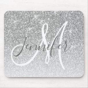 Mousepad Girar Cinza Glitter Glitter Sparkles Nome do Monog