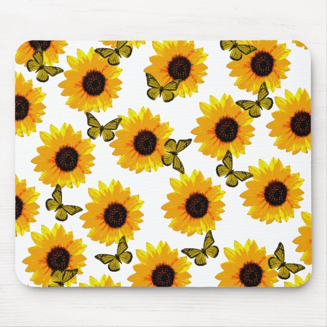 Mousepad Girassóis Amarelos E Borboletas, Bocal (Frente)