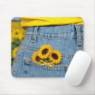 Mousepad Girassóis Amarelos no Bolso de Jeans Azul