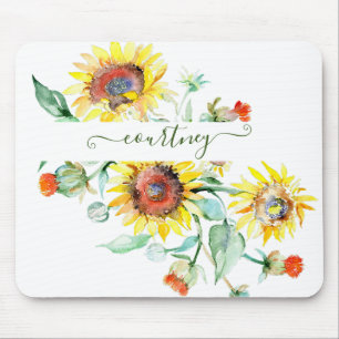 Mousepad Girassóis aquarela personalizados
