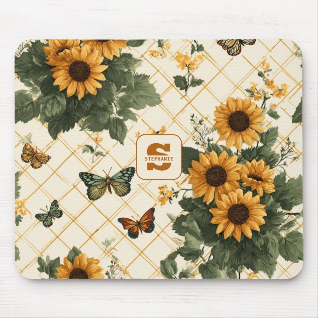 Mousepad Girassóis e borboletas em amarelo claro (Frente)
