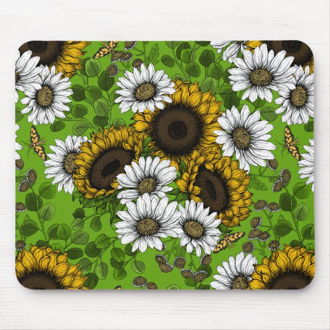 Mousepad Girassóis e margaridas, jardim de verão (Frente)