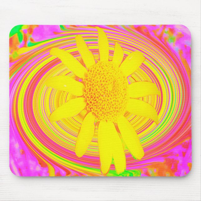 Mousepad Girassol Amarelo em espiral psicodélica (Frente)