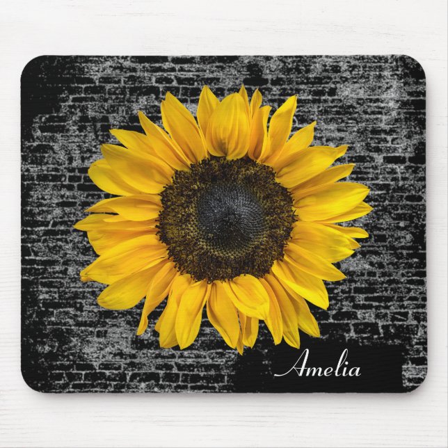 Mousepad girassol amarelo no tijolo (Frente)