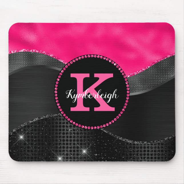 Mousepad Girassol Cinza Negra Ondas Rosa Quentes Nome do Mo (Frente)