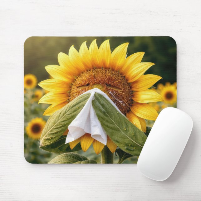 Mousepad Girassol Espirrando em um Lenço (Com mouse)