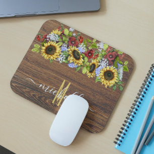 Mousepad Girassol Madeira Rústico Aquarela Personalizado