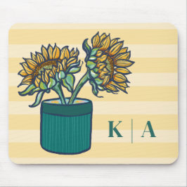 Mousepad Girassol Monograma Listrado Amarelo Elegante