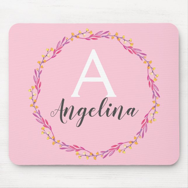 Mousepad Girassol Pálido Blush Floral Cor-de-Rosa Nome Mono (Frente)