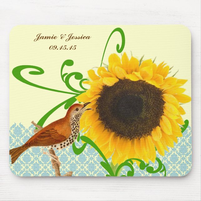 MousePad Girassol Pássaro Vintage (Frente)