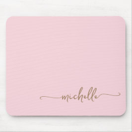 Mousepad Girassol Simples, Cor-de-Rosa e Monograma Dourado