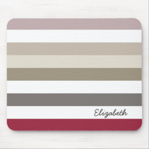 Mousepad Girly Beige Red Big Horizontal Stripes Com Nome