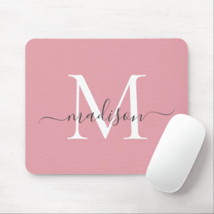 Mousepad Girly Blush Pink Cinza Monograma Elegante