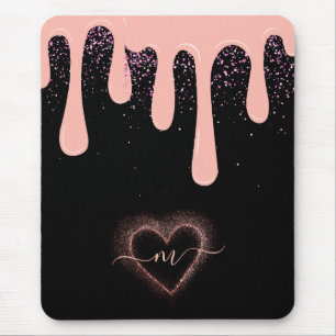 Mousepad Girly Blush Rosa Tinta Gotejamento Glitter Monogra