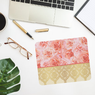 Mousepad Girly Chic Floral com Ouro Damask Lace