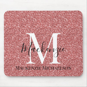 Mousepad Girly Coral Red Glitter Monographic Name