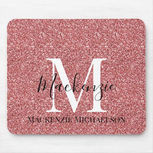 Mousepad Girly Coral Red Glitter Monographic Name (Frente)